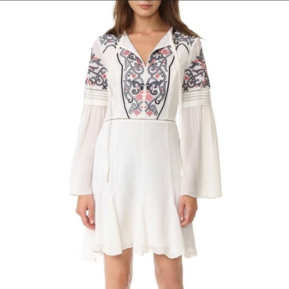 Parker Ivory Embroidered Silk Mini Molly Dress S